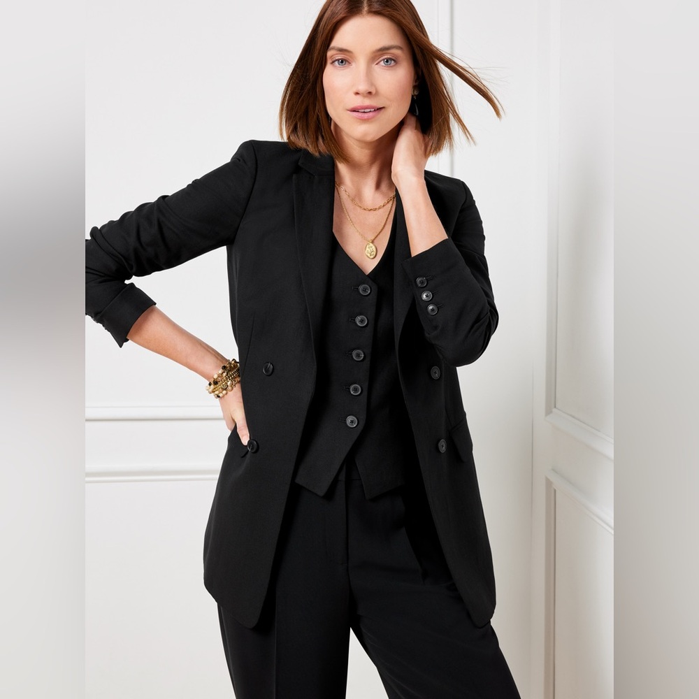 NWT Talbots Linen Blend Slub Blazer Black size 14
